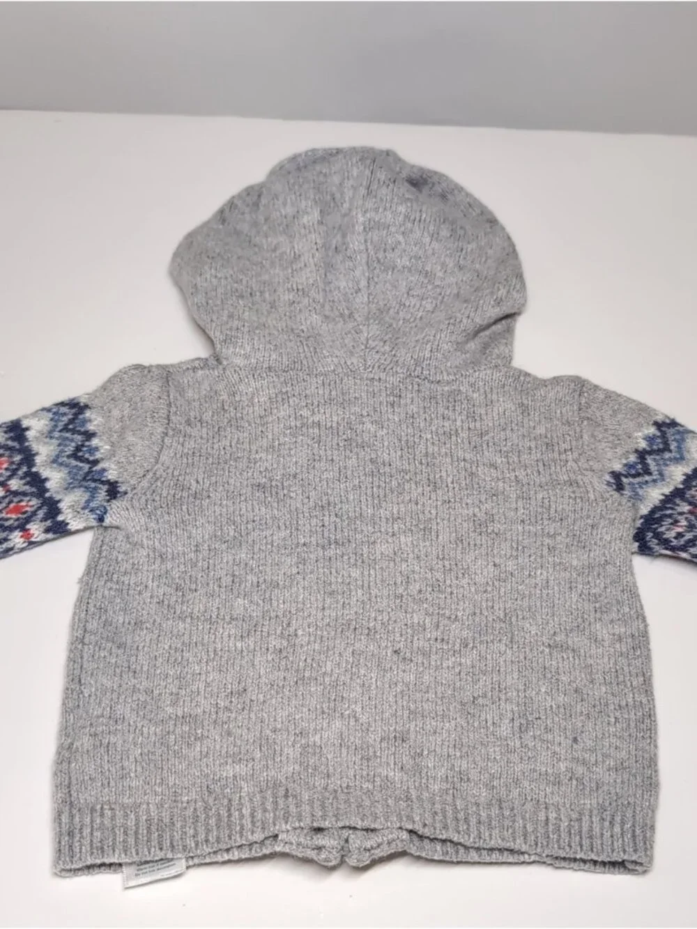 Baby Bgosh Gray Fair Isle Knit Hooded Cardigan Sweater Boys Size 0-3M Unisex
